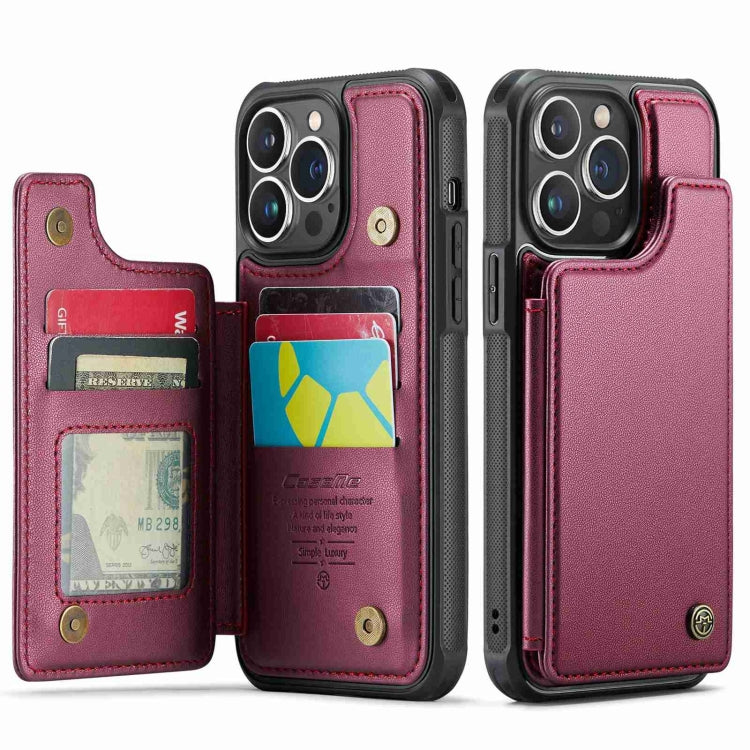 For iPhone 13 Pro Max CaseMe C22 Card Slots Holder RFID Anti-theft Phone Case(Wine Red) by CaseMe
