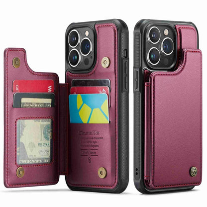 For iPhone 13 Pro Max CaseMe C22 Card Slots Holder RFID Anti-theft Phone Case(Wine Red) by CaseMe
