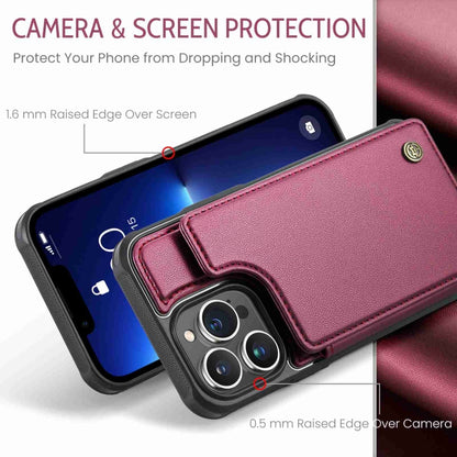 For iPhone 13 Pro Max CaseMe C22 Card Slots Holder RFID Anti-theft Phone Case(Wine Red) by CaseMe
