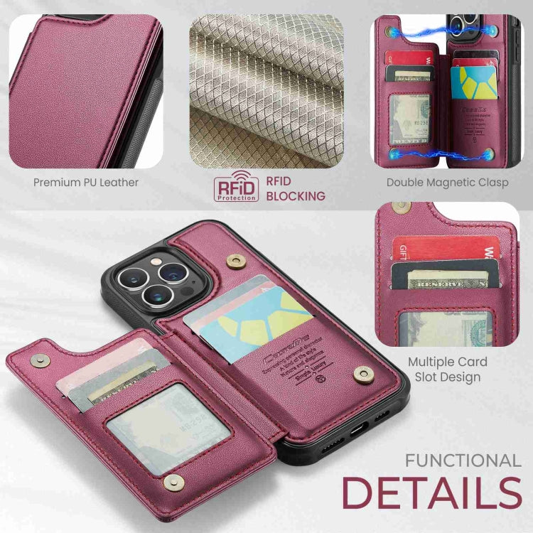 For iPhone 13 Pro Max CaseMe C22 Card Slots Holder RFID Anti-theft Phone Case(Wine Red) by CaseMe