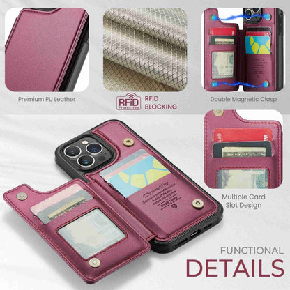 For iPhone 13 Pro Max CaseMe C22 Card Slots Holder RFID Anti-theft Phone Case(Wine Red) by CaseMe