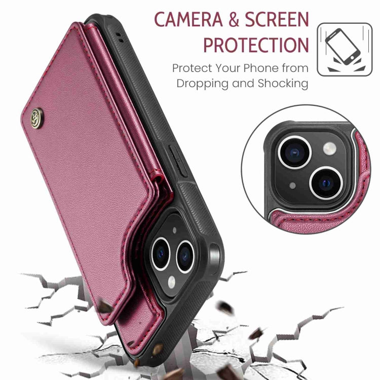 For iPhone 14 Plus CaseMe C22 Card Slots Holder RFID Anti-theft Phone Case(Wine Red) - iPhone 14 Plus Cases by CaseMe | Online Shopping UK | buy2fix