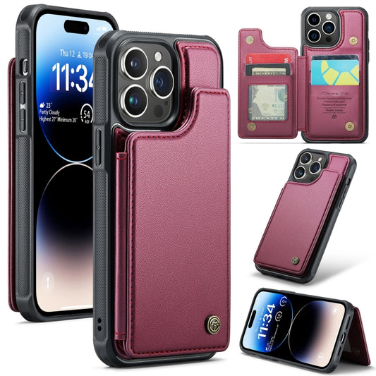 For iPhone 14 Pro CaseMe C22 Card Slots Holder RFID Anti-theft Phone Case(Wine Red) by CaseMe