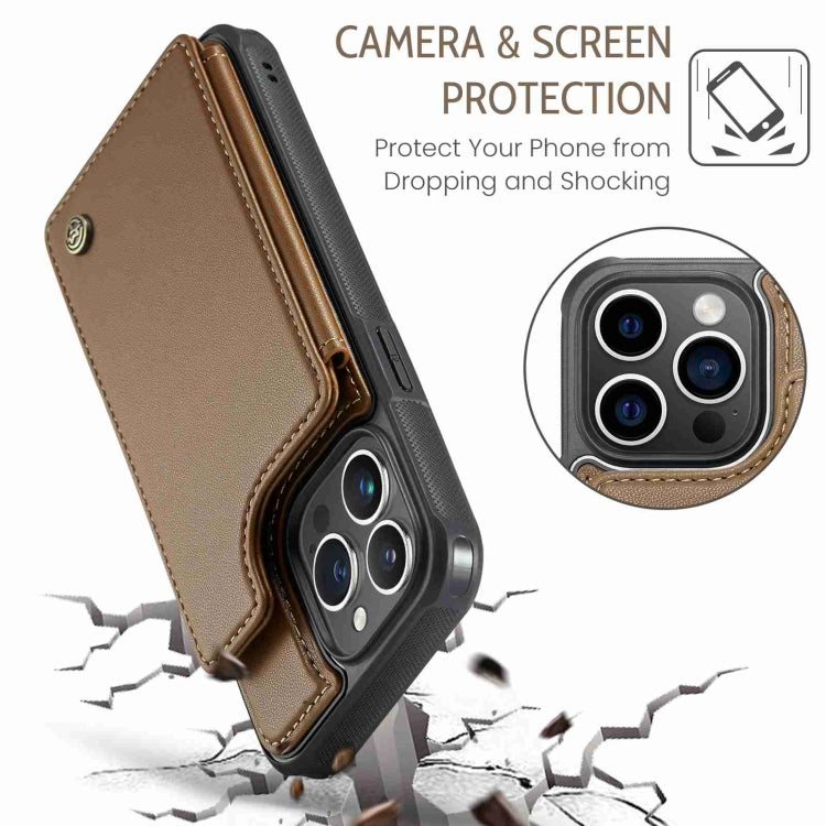 For iPhone 14 Pro CaseMe C22 Card Slots Holder RFID Anti-theft Phone Case(Brown) by CaseMe