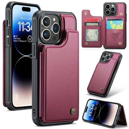 For iPhone 14 Pro Max CaseMe C22 Card Slots Holder RFID Anti-theft Phone Case(Wine Red) by CaseMe