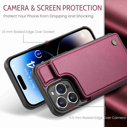For iPhone 14 Pro Max CaseMe C22 Card Slots Holder RFID Anti-theft Phone Case(Wine Red) by CaseMe