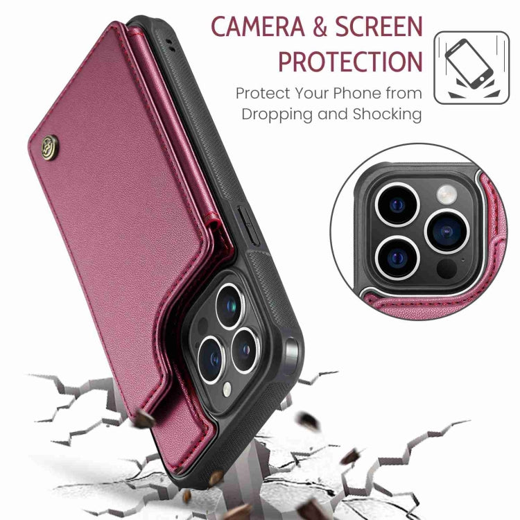 For iPhone 14 Pro Max CaseMe C22 Card Slots Holder RFID Anti-theft Phone Case(Wine Red) by CaseMe
