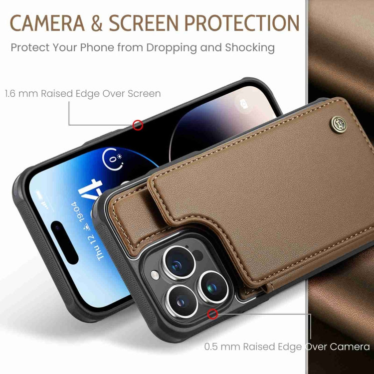 For iPhone 14 Pro Max CaseMe C22 Card Slots Holder RFID Anti-theft Phone Case(Brown) by CaseMe
