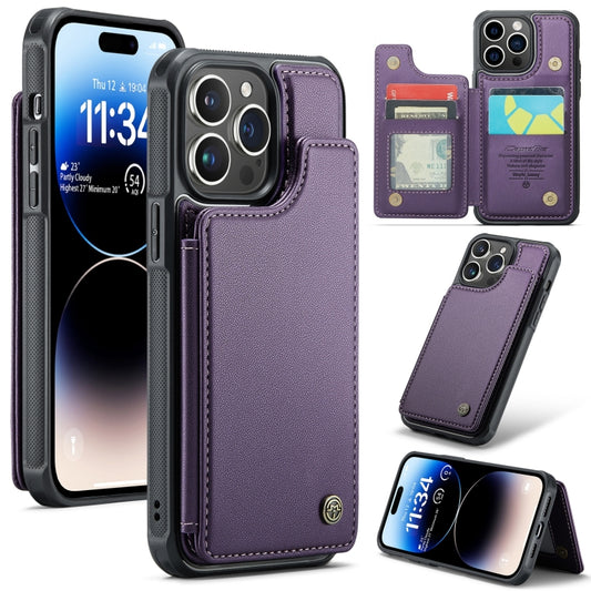 For iPhone 14 Pro Max CaseMe C22 Card Slots Holder RFID Anti-theft Phone Case(Purple) by CaseMe
