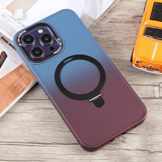 For iPhone 15 Pro Gradient MagSafe Holder Liquid TPU Hybrid PC Phone Case(Blue Wine Red) by buy2fix