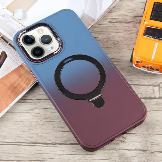 For iPhone 11 Pro Max Gradient MagSafe Holder Liquid TPU Hybrid PC Phone Case(Blue Wine Red) by buy2fix