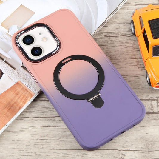 For iPhone 11 Gradient MagSafe Holder Liquid TPU Hybrid PC Phone Case(Pink Purple) by buy2fix