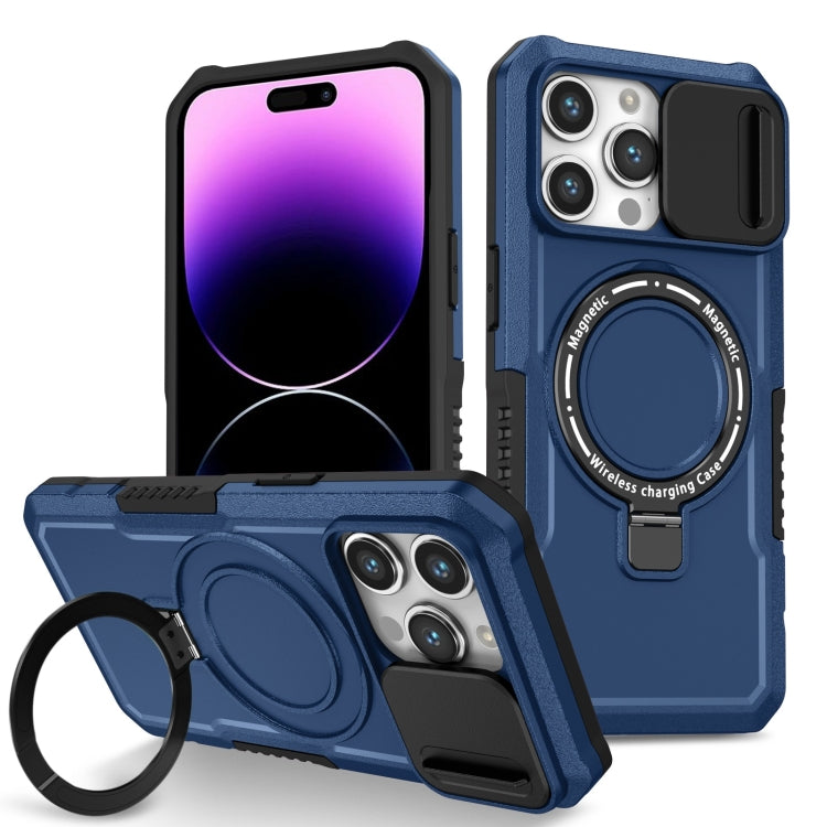 For iPhone 14 Pro Max Sliding Camshield Magsafe Holder TPU Hybrid PC Phone Case(Royal Blue) - iPhone 14 Pro Max Cases by buy2fix | Online Shopping UK | buy2fix