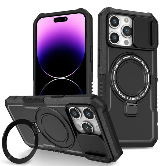 For iPhone 14 Pro Max Sliding Camshield Magsafe Holder TPU Hybrid PC Phone Case(Black) - iPhone 14 Pro Max Cases by buy2fix | Online Shopping UK | buy2fix