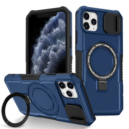 For iPhone 11 Pro Max Sliding Camshield MagSafe Holder TPU Hybrid PC Phone Case(Royal Blue) by buy2fix