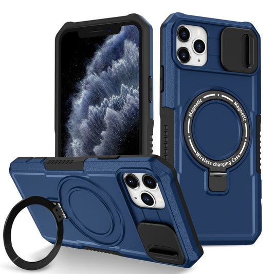 For iPhone 11 Pro Max Sliding Camshield MagSafe Holder TPU Hybrid PC Phone Case(Royal Blue) by buy2fix