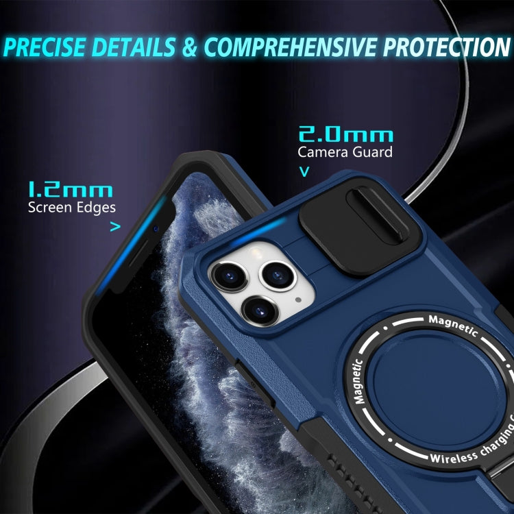 For iPhone 11 Pro Max Sliding Camshield MagSafe Holder TPU Hybrid PC Phone Case(Royal Blue) by buy2fix