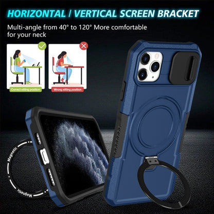 For iPhone 11 Pro Max Sliding Camshield MagSafe Holder TPU Hybrid PC Phone Case(Royal Blue) by buy2fix