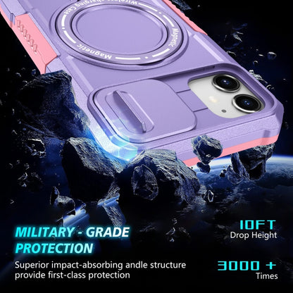 For iPhone 11 Sliding Camshield MagSafe Holder TPU Hybrid PC Phone Case(Pink Purple) by buy2fix
