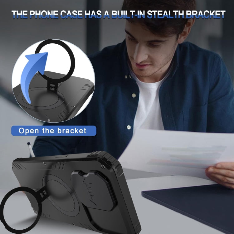 For iPhone 15 Pro Max Camera Shield MagSafe Holder Life Waterproof Phone Case(Black) - iPhone 15 Pro Max Cases by buy2fix | Online Shopping UK | buy2fix