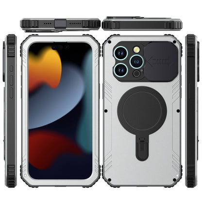For iPhone 15 Pro Max Camera Shield MagSafe Holder Life Waterproof Phone Case(Silver) - iPhone 15 Pro Max Cases by buy2fix | Online Shopping UK | buy2fix