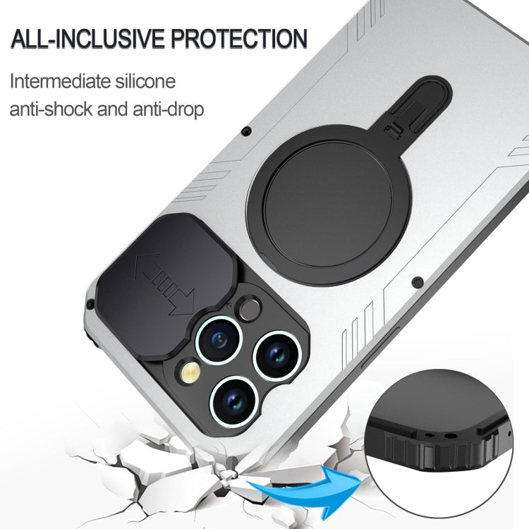 For iPhone 15 Pro Max Camera Shield MagSafe Holder Life Waterproof Phone Case(Silver) - iPhone 15 Pro Max Cases by buy2fix | Online Shopping UK | buy2fix