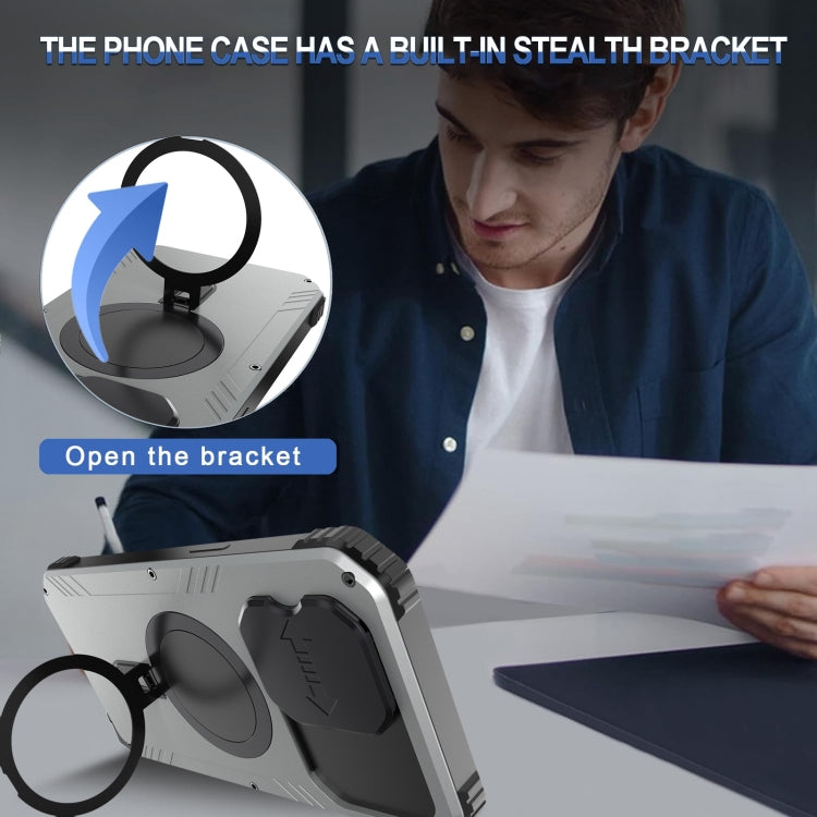 For iPhone 15 Pro Max Camera Shield MagSafe Holder Life Waterproof Phone Case(Silver) - iPhone 15 Pro Max Cases by buy2fix | Online Shopping UK | buy2fix