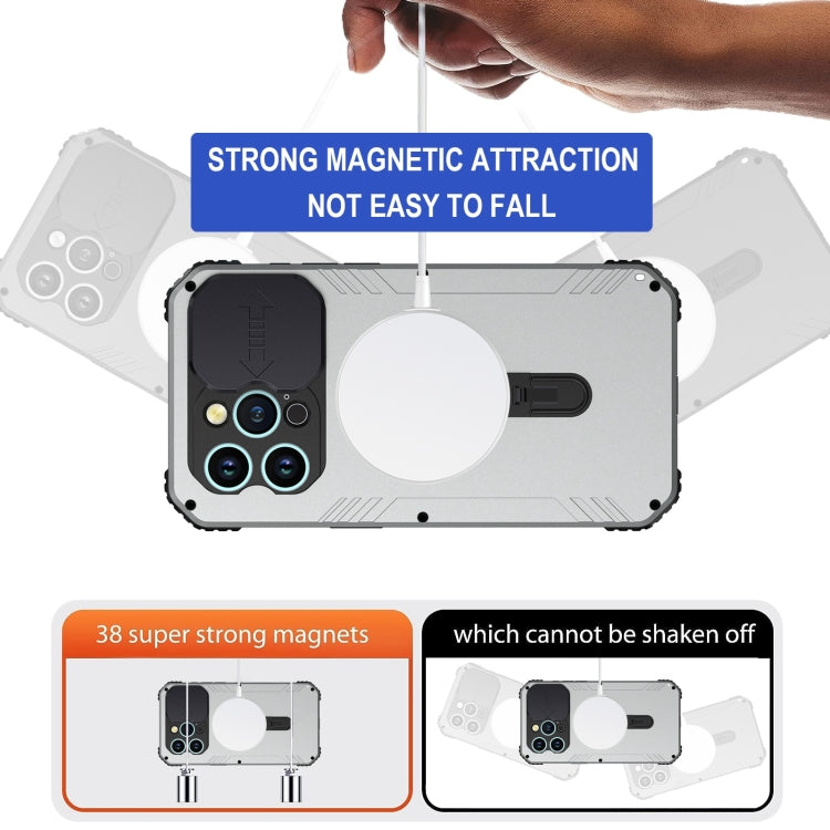 For iPhone 15 Pro Max Camera Shield MagSafe Holder Life Waterproof Phone Case(Silver) - iPhone 15 Pro Max Cases by buy2fix | Online Shopping UK | buy2fix