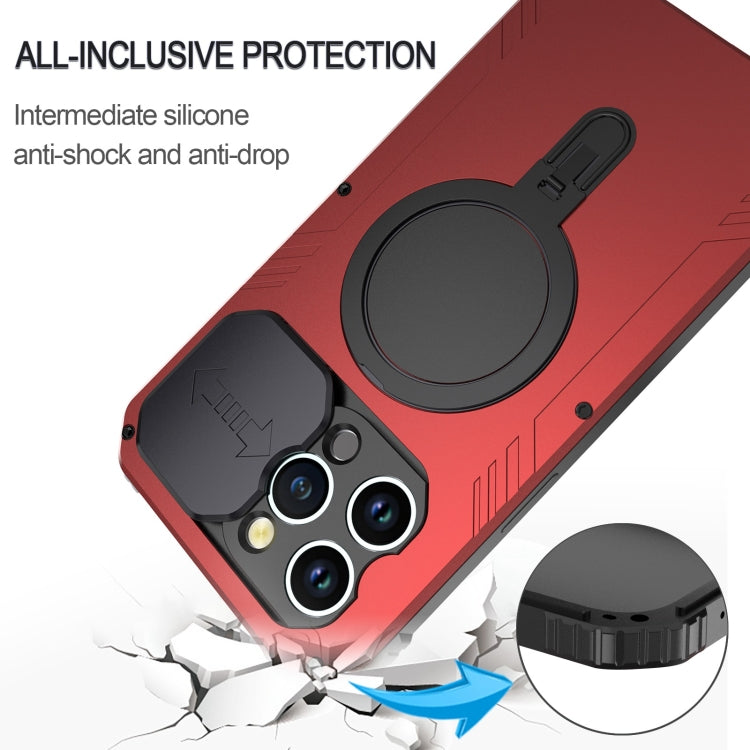For iPhone 15 Camera Shield MagSafe Holder Life Waterproof Phone Case(Red) - iPhone 15 Cases by buy2fix | Online Shopping UK | buy2fix