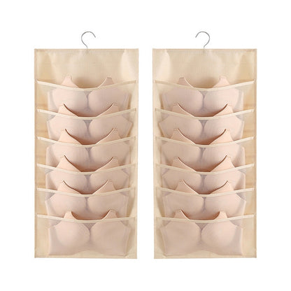 6+6 Grids Underwear Storage Bag Non-woven Double-sided Hanging Storage Bag(Beige) - Storage Bags by buy2fix | Online Shopping UK | buy2fix