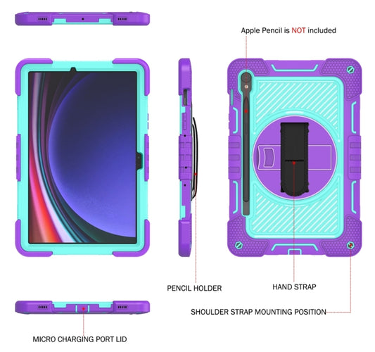 For Samsung Galaxy Tab S9 360 Degree Rotation PC Contrast Silicone Tablet Case(Purple + Mint Green) by buy2fix