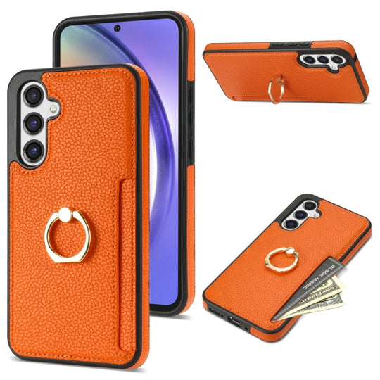 For Samsung Galaxy A14 4G/5G Ring Card  Litchi Leather Back Phone Case(Orange)