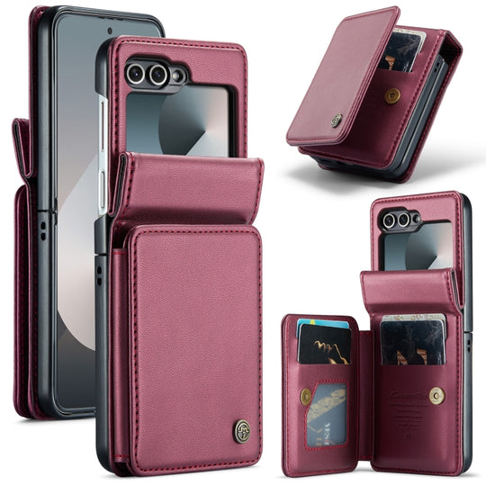 For Samsung Galaxy Z Flip6 / Flip7 FE CaseMe C22 PC+TPU Business Style RFID Anti-theft Leather Phone Case(Wine Red)