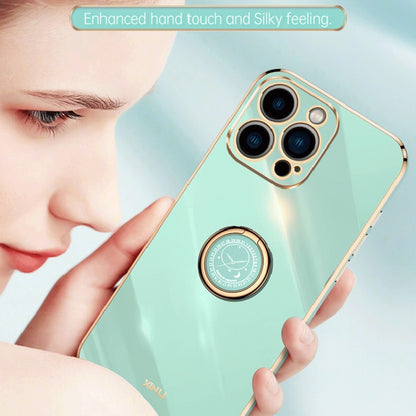 For iPhone 15 Pro XINLI Straight Edge 6D Electroplate TPU Phone Case with Ring Holder(Pink) - iPhone 15 Pro Cases by XINLI | Online Shopping UK | buy2fix