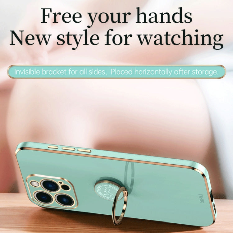 For iPhone 15 Pro XINLI Straight Edge 6D Electroplate TPU Phone Case with Ring Holder(Mint Green) - iPhone 15 Pro Cases by XINLI | Online Shopping UK | buy2fix