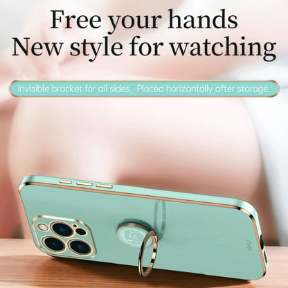 For iPhone 15 Pro XINLI Straight Edge 6D Electroplate TPU Phone Case with Ring Holder(Mint Green) - iPhone 15 Pro Cases by XINLI | Online Shopping UK | buy2fix