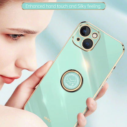 For iPhone 15 Plus XINLI Straight Edge 6D Electroplate TPU Phone Case with Ring Holder(White) - iPhone 15 Plus Cases by XINLI | Online Shopping UK | buy2fix