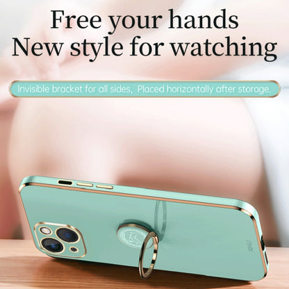 For iPhone 15 XINLI Straight Edge 6D Electroplate TPU Phone Case with Ring Holder(Mint Green) - iPhone 15 Cases by XINLI | Online Shopping UK | buy2fix