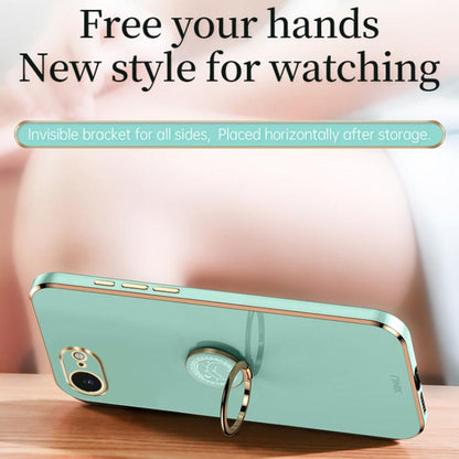 For iPhone 16e XINLI Straight Edge 6D Electroplate TPU Phone Case with Ring Holder(Mint Green) - iPhone 16e Cases by XINLI | Online Shopping UK | buy2fix