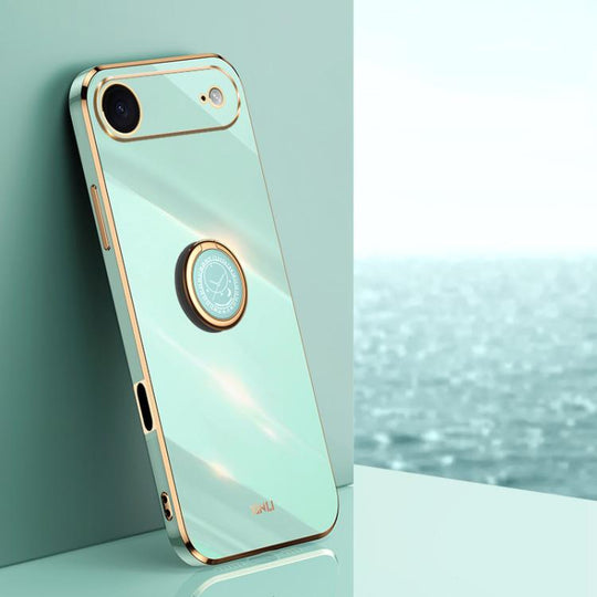 For iPhone Air XINLI Straight Edge 6D Electroplate TPU Phone Case with Ring Holder(Mint Green)