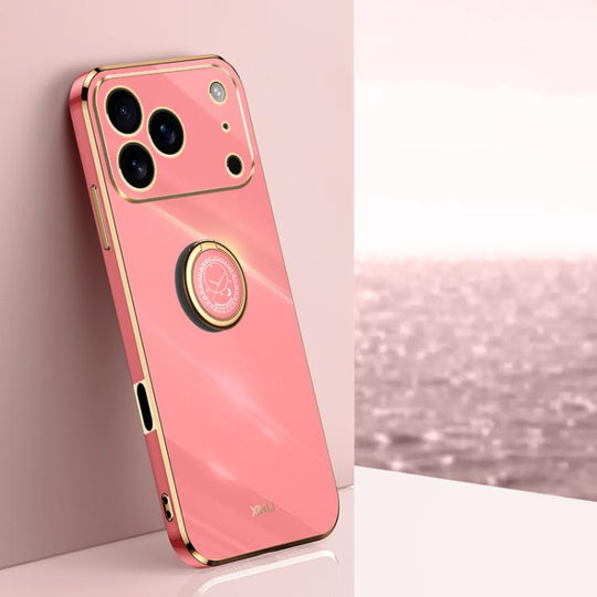 For iPhone 17 Pro Max XINLI Straight Edge 6D Electroplate TPU Phone Case with Ring Holder(Hawthorn Red)
