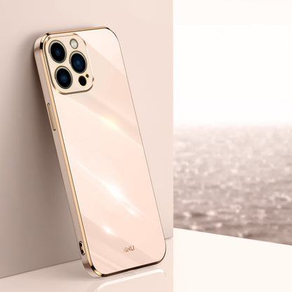 For iPhone 15 Pro XINLI Straight Edge 6D Electroplate TPU Phone Case(Pink) - iPhone 15 Pro Cases by XINLI | Online Shopping UK | buy2fix
