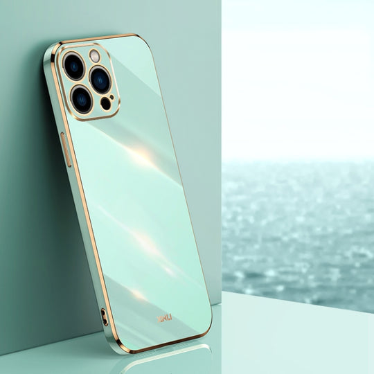 For iPhone 15 Pro XINLI Straight Edge 6D Electroplate TPU Phone Case(Mint Green)