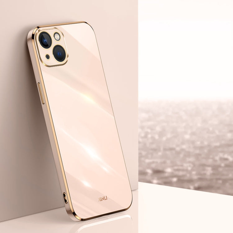 For iPhone 15 XINLI Straight Edge 6D Electroplate TPU Phone Case(Pink) - iPhone 15 Cases by XINLI | Online Shopping UK | buy2fix