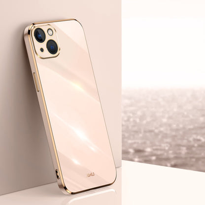 For iPhone 15 XINLI Straight Edge 6D Electroplate TPU Phone Case(Pink) - iPhone 15 Cases by XINLI | Online Shopping UK | buy2fix