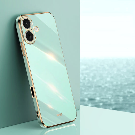 For iPhone 16 Plus XINLI Straight Edge 6D Electroplate TPU Phone Case(Mint Green) - iPhone 16 Plus Cases by XINLI | Online Shopping UK | buy2fix