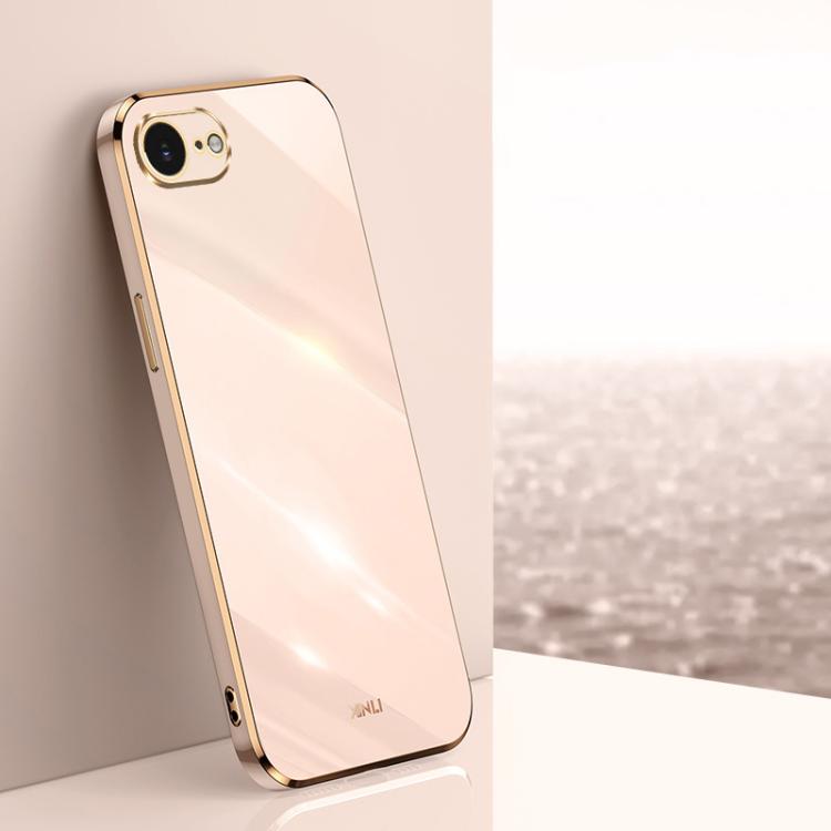 For iPhone 16e XINLI Straight Edge 6D Electroplate TPU Phone Case(Pink) - iPhone 16e Cases by XINLI | Online Shopping UK | buy2fix