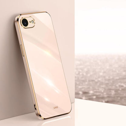 For iPhone 16e XINLI Straight Edge 6D Electroplate TPU Phone Case(Pink) - iPhone 16e Cases by XINLI | Online Shopping UK | buy2fix