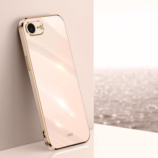 For iPhone 16e XINLI Straight Edge 6D Electroplate TPU Phone Case(Pink) - iPhone 16e Cases by XINLI | Online Shopping UK | buy2fix