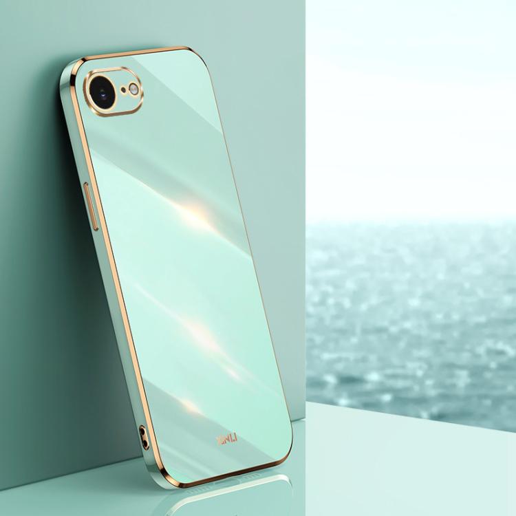 For iPhone 16e XINLI Straight Edge 6D Electroplate TPU Phone Case(Mint Green) - iPhone 16e Cases by XINLI | Online Shopping UK | buy2fix